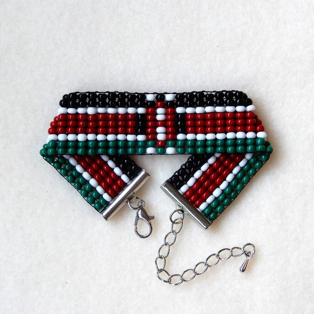 Kenya Kenyan flag bead keychain & bracelet, handmade, adjustable length